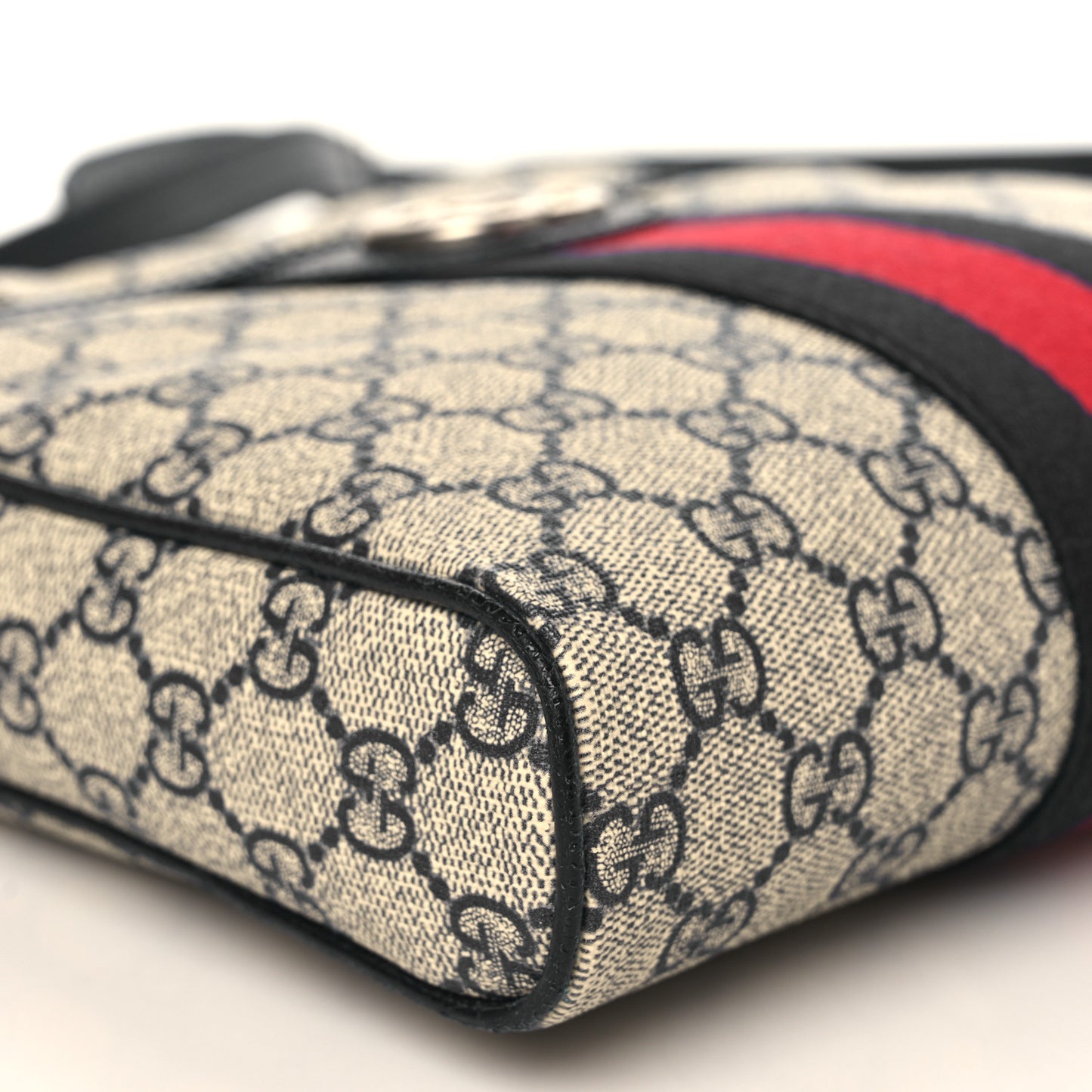 GG Supreme Monogram Textured Dollar Calfskin Web Small Ophidia Messenger Bag Beige Blue