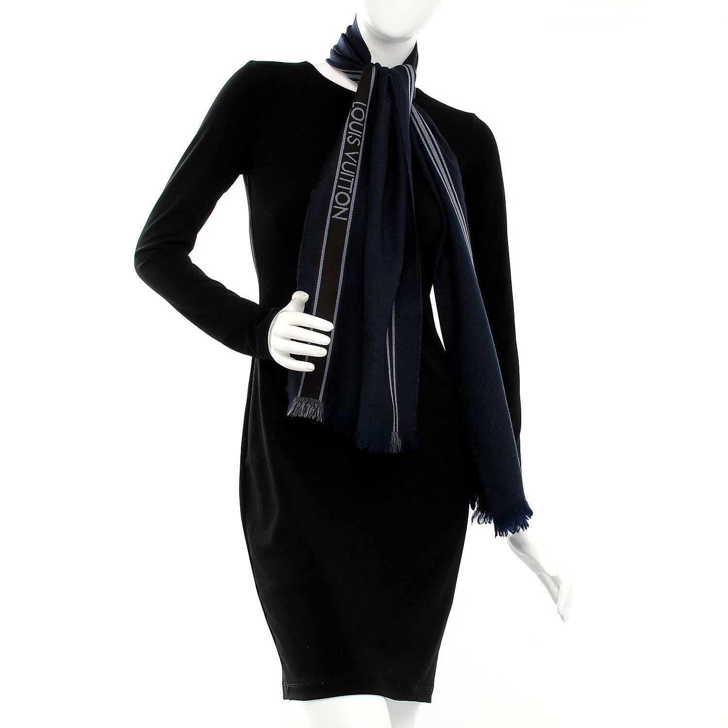 Louis Vuitton Wool Damier Geant Messager Scarf Navy 2 of 5