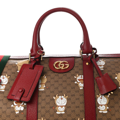 Gucci X DORAEMON Mini Vintage GG Supreme Monogram Web Duffle Travel Bag Beige Cherry Red 7 of 9