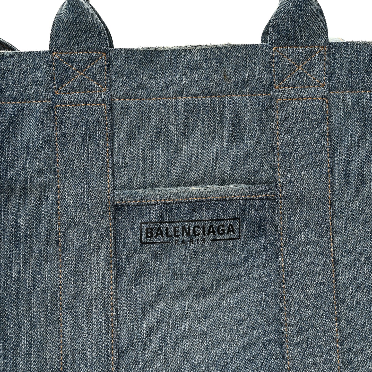 Washed Frayed Denim Logo Medium Hardware Tote Blue