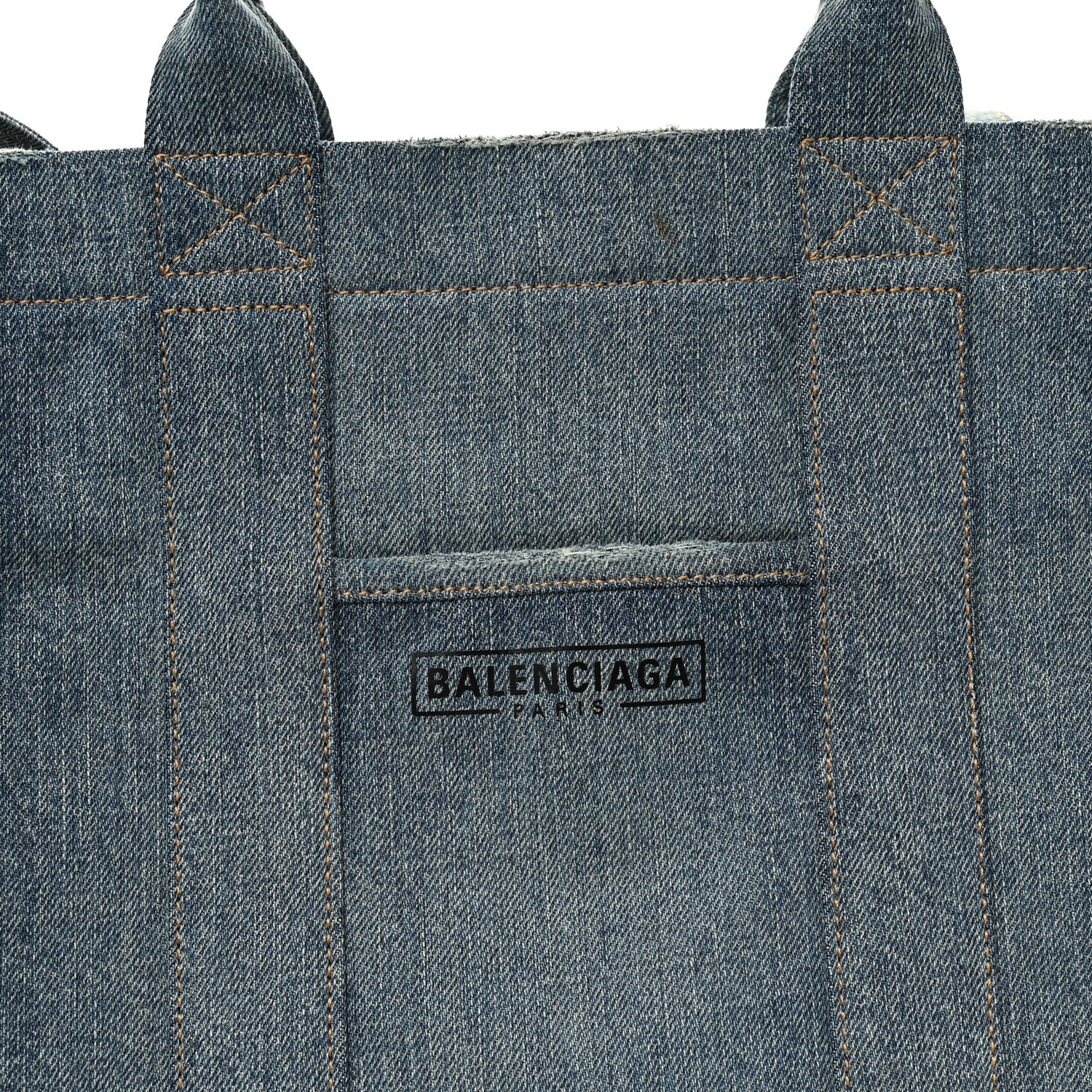 Balenciaga Washed Frayed Denim Logo Medium Hardware Tote Blue 8 of 12