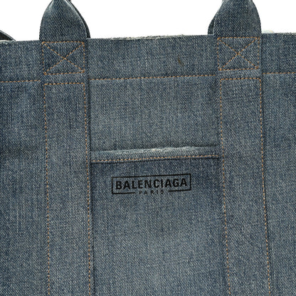 Balenciaga Washed Frayed Denim Logo Medium Hardware Tote Blue 8 of 12