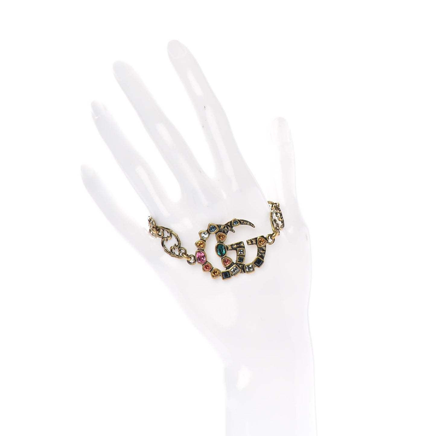 Oxidized Metal Crystal Double G Bracelet Aged Gold Multicolor