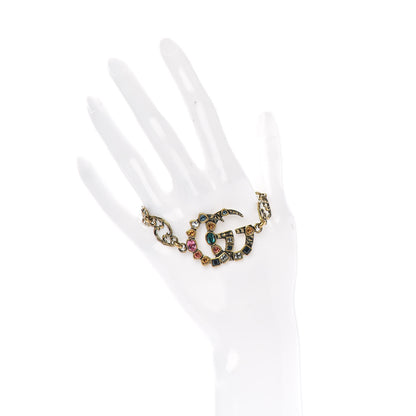 Gucci Oxidized Metal Crystal Double G Bracelet Aged Gold Multicolor 2 of 4