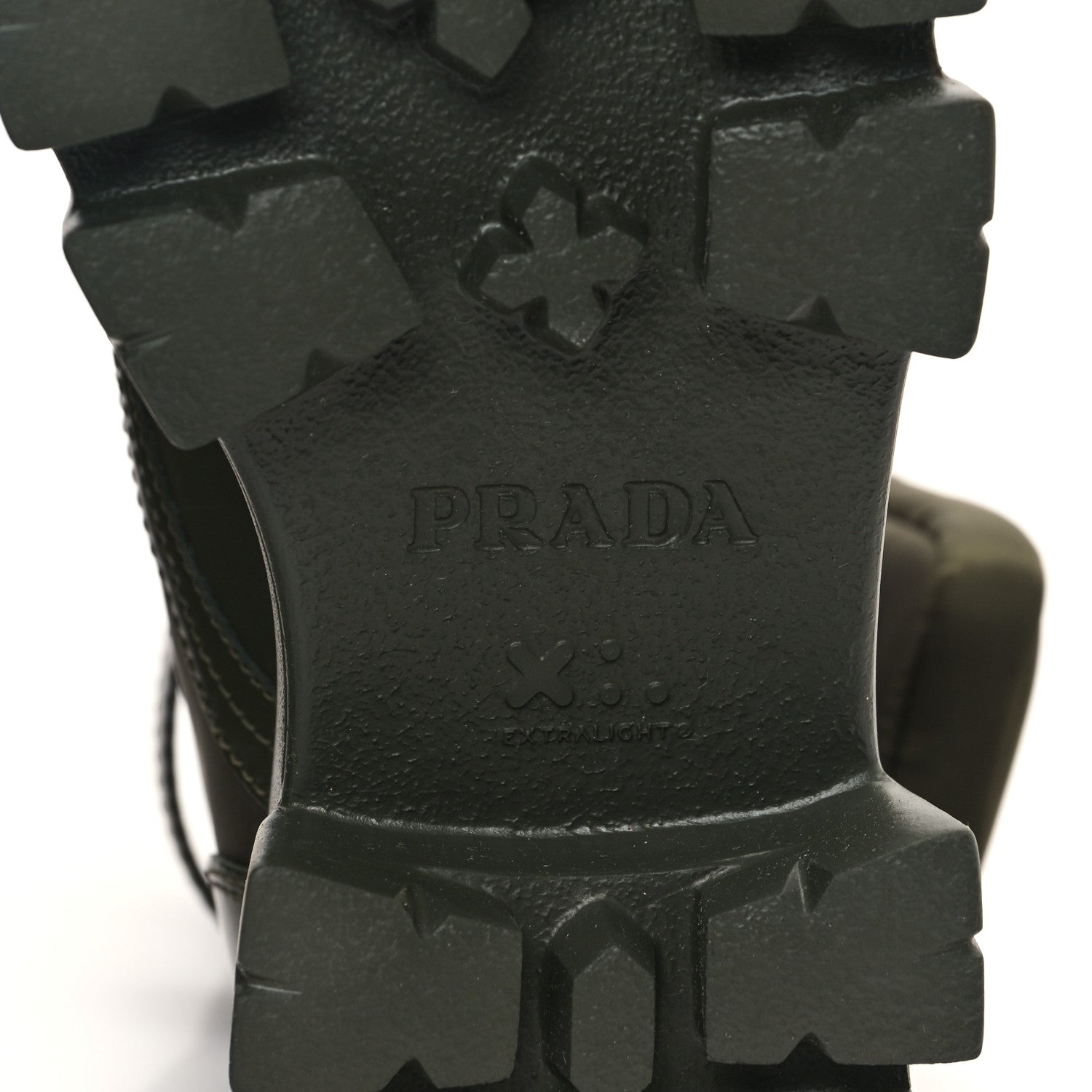 Prada Spazzolato Rois Re-Nylon Metal Triangle Logo Monolith Pouch Pocket 55mm Boots 38.5 Militare 6 of 8
