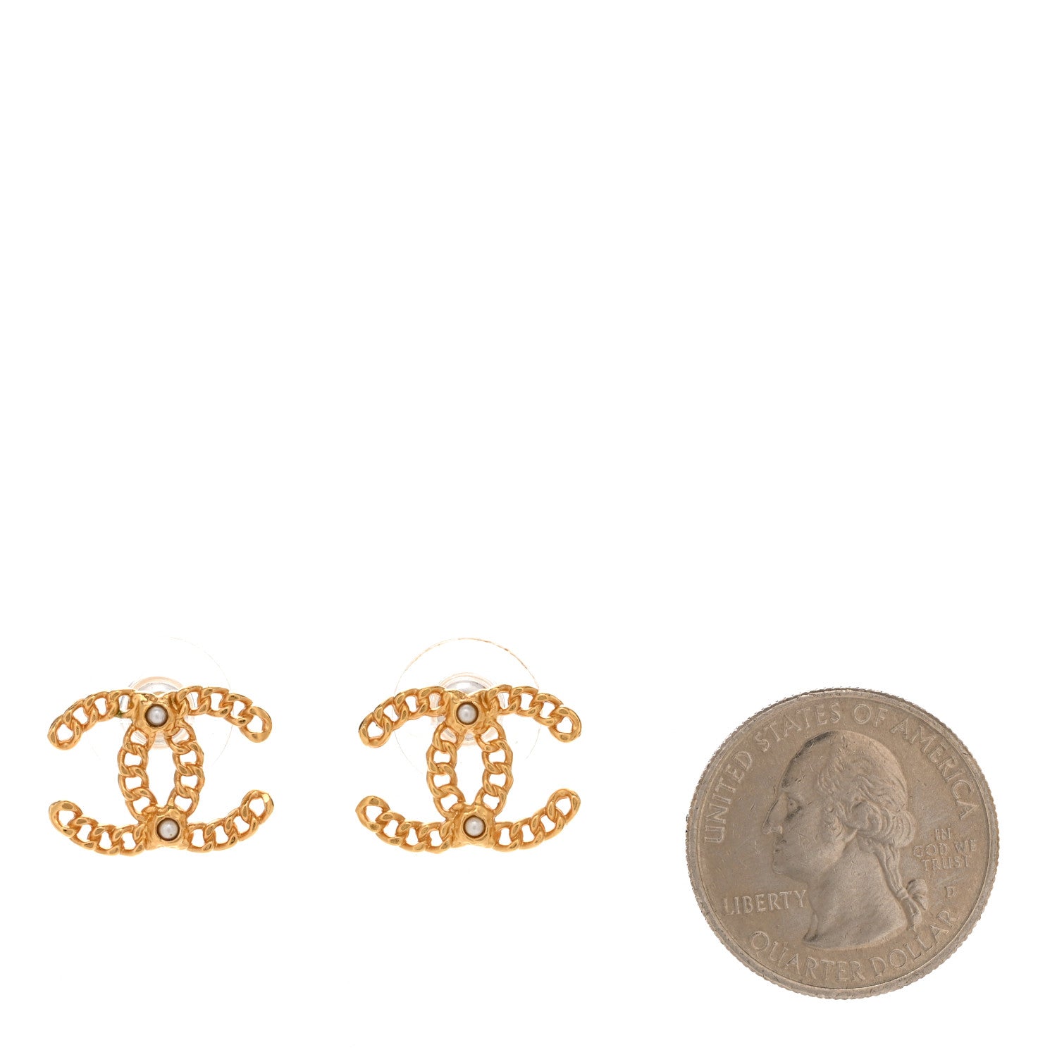 Chanel Metal Pearl CC Chain Link Earrings Light Gold 2 of 5