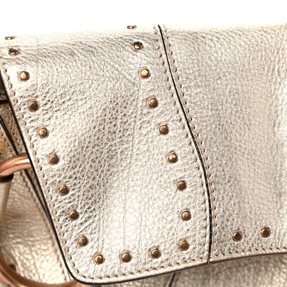 Gucci Metallic Calfskin Studded Horsebit Clutch Bag Gold 11 of 17