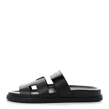 Hermes Calfskin Womens Chypre Sandals 37 Black 1 of 8