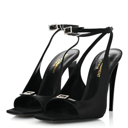 Saint Laurent Crepe Satin Melody 105 Ankle Strap Sandals 36 Black 4 of 12