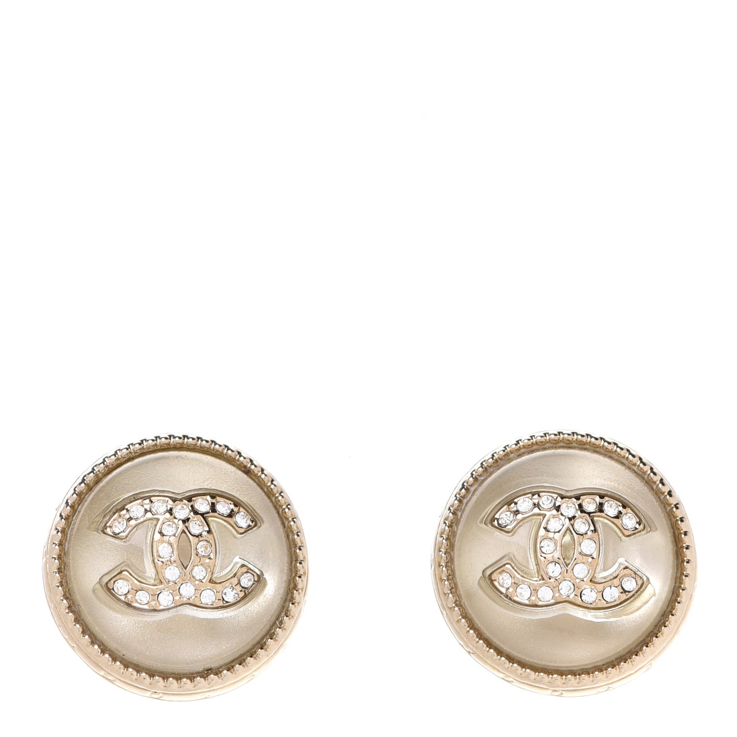 Pearl Crystal CC Round Earrings Light Gold