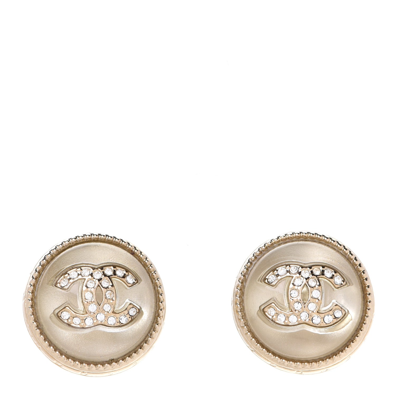 Chanel Pearl Crystal CC Round Earrings Light Gold 1 of 5