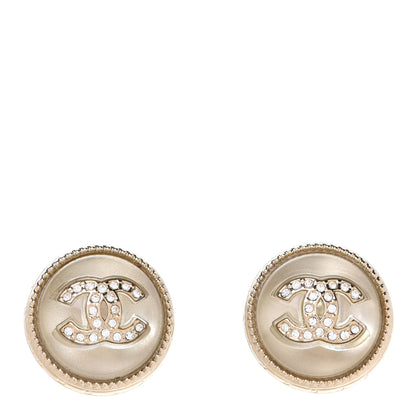 Chanel Pearl Crystal CC Round Earrings Light Gold 1 of 5
