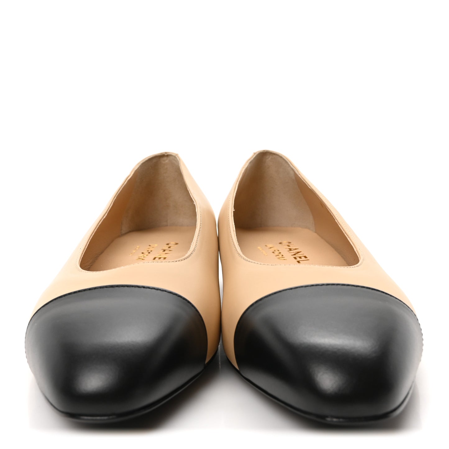 Lambskin Cap Toe CC Uniform Ballerina Flats 37.5 Beige Black