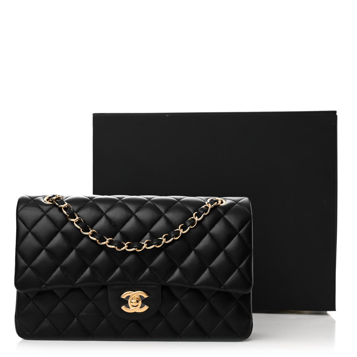 Lambskin Quilted Medium Double Flap Black