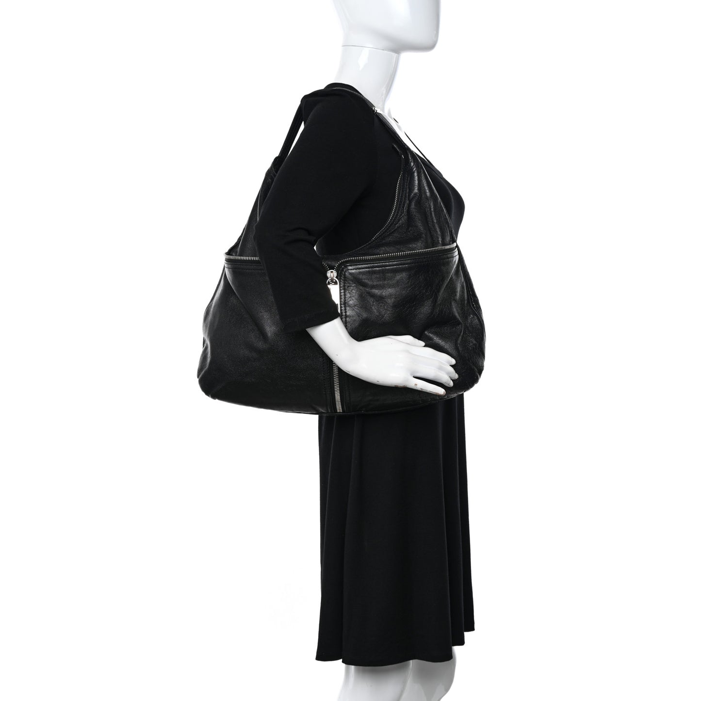 Sheepskin Zipper Hobo Black