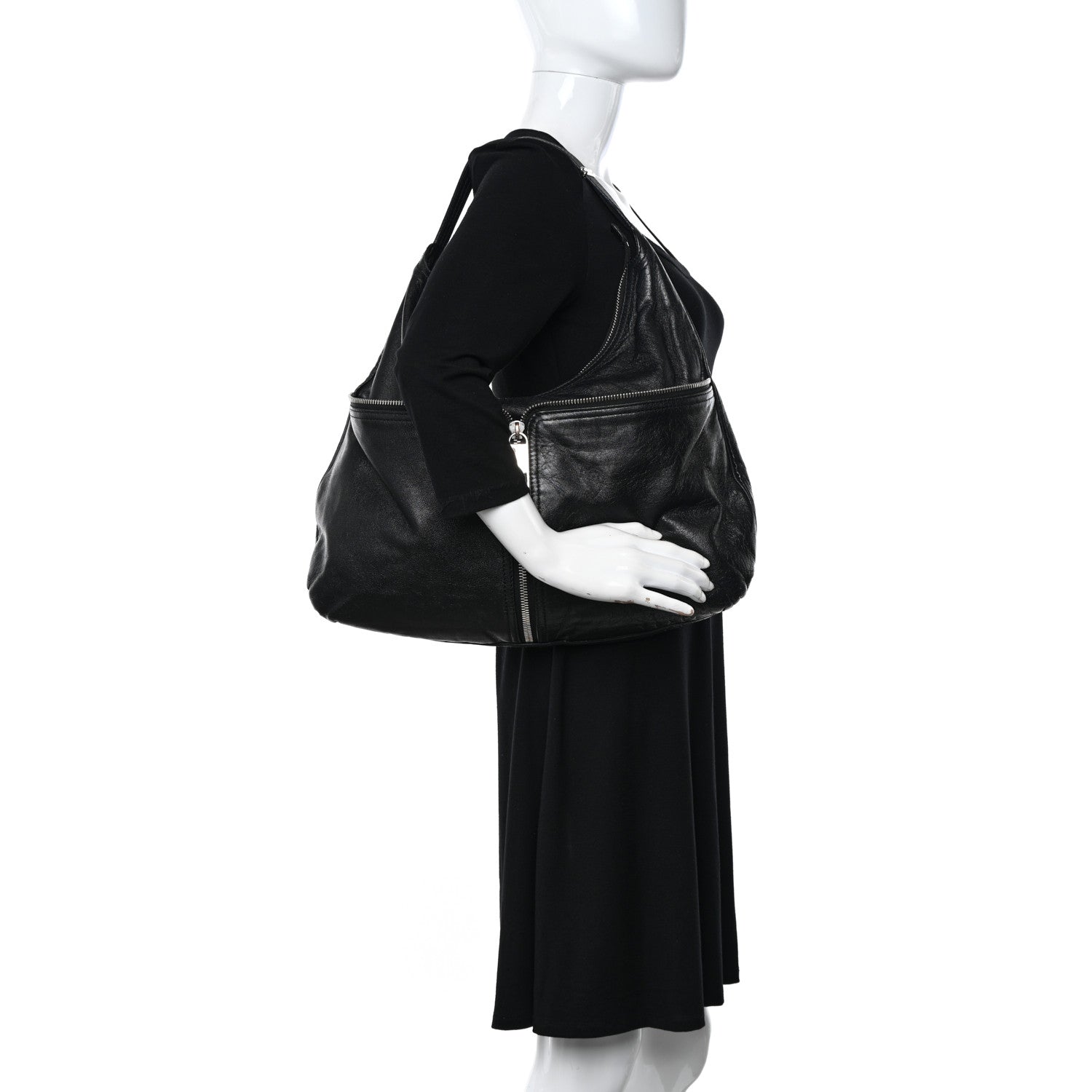 Fendi Sheepskin Zipper Hobo Black 2 of 12