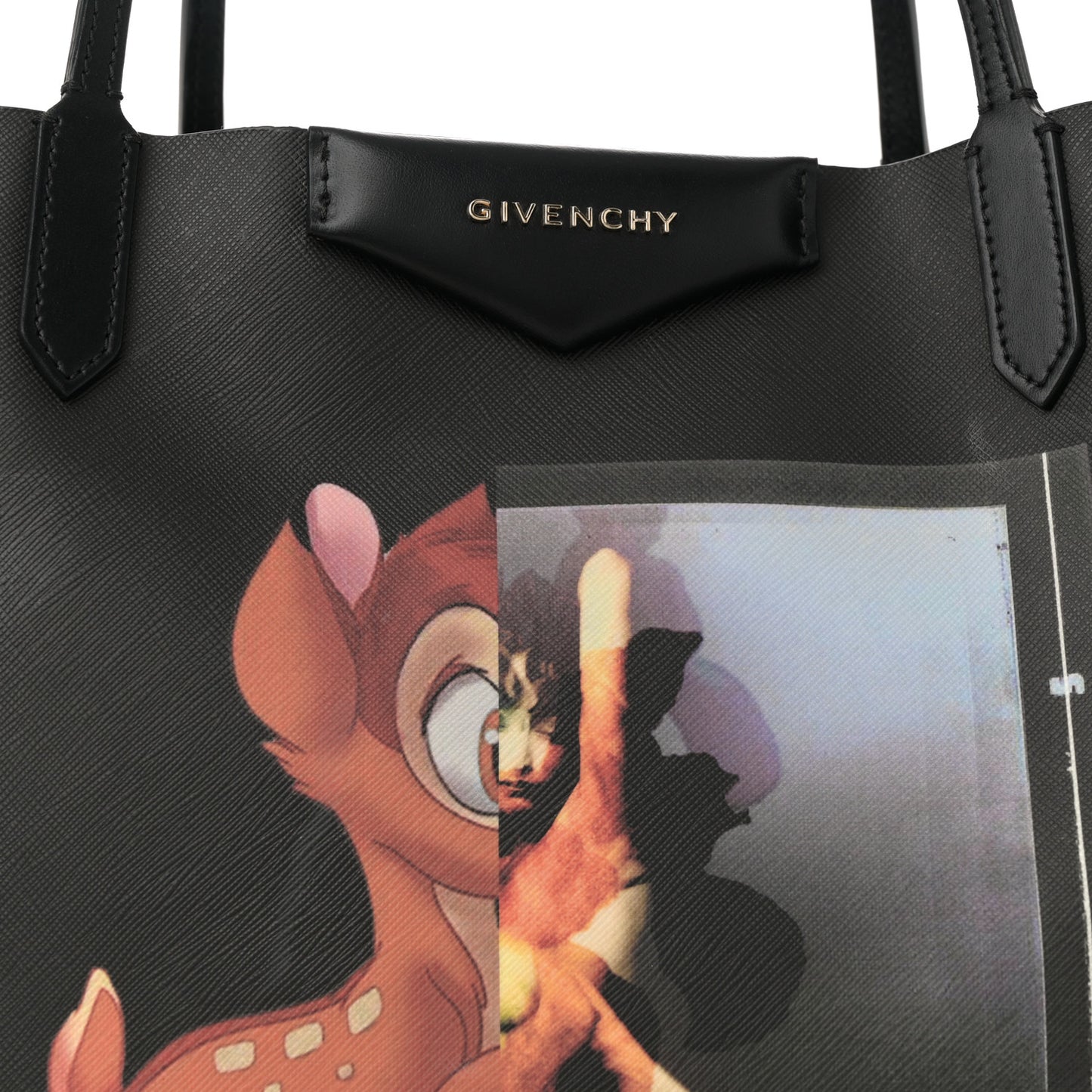 Textured Coated Canvas Bambi Print Large Antigona Tote Black