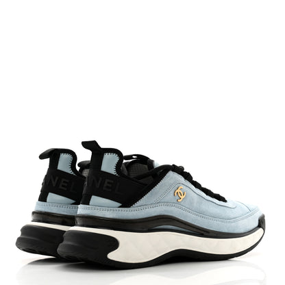 Chanel Suede Calfskin Nylon Grosgrain CC Sneakers 40 Light Blue 4 of 9