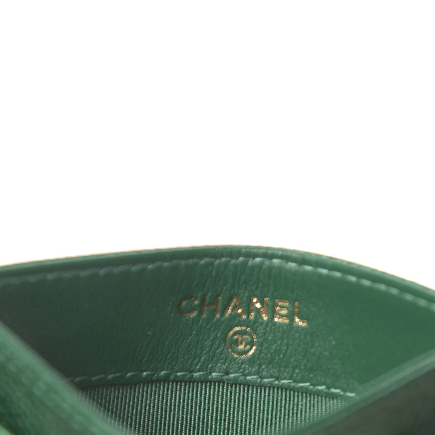 Metallic Caviar Quilted Card Holder Green