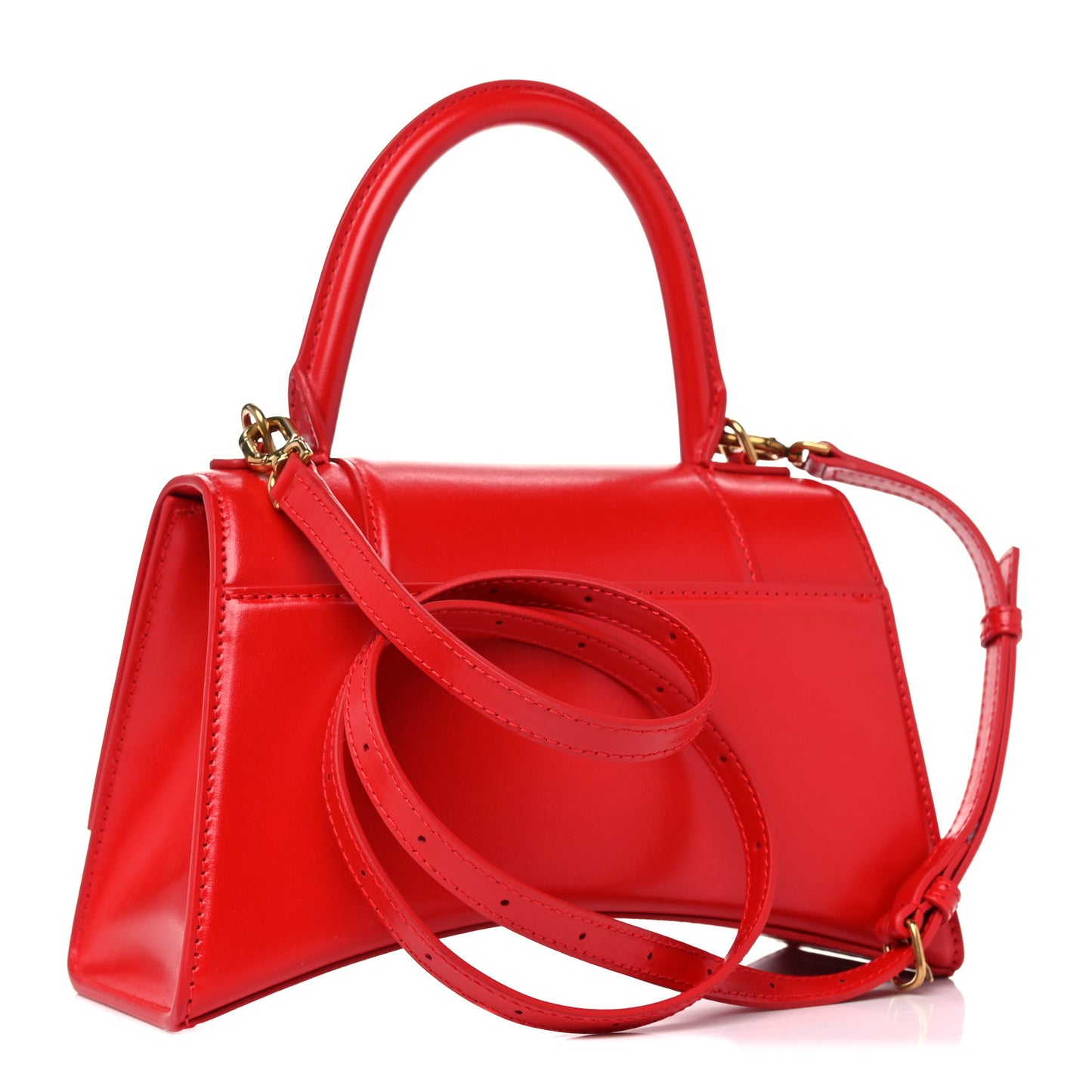 Shiny Box Calfskin Tonal B Small Hourglass Top Handle Bag Bright Red