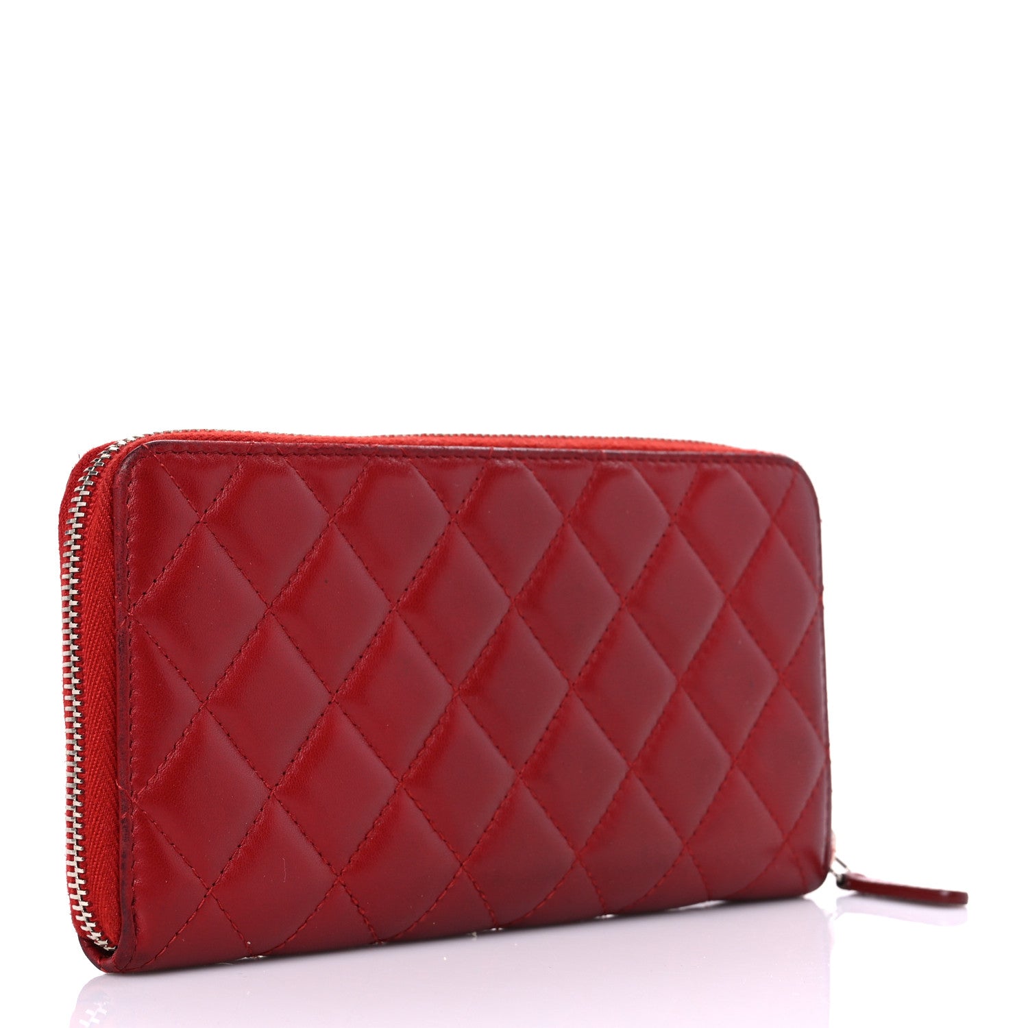 Chanel Lambskin Quilted Gusset Zip Around Wallet Red 3 of 25