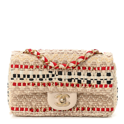 Chanel Tweed Chain Braid Mini Flap Beige White Red 1 of 10