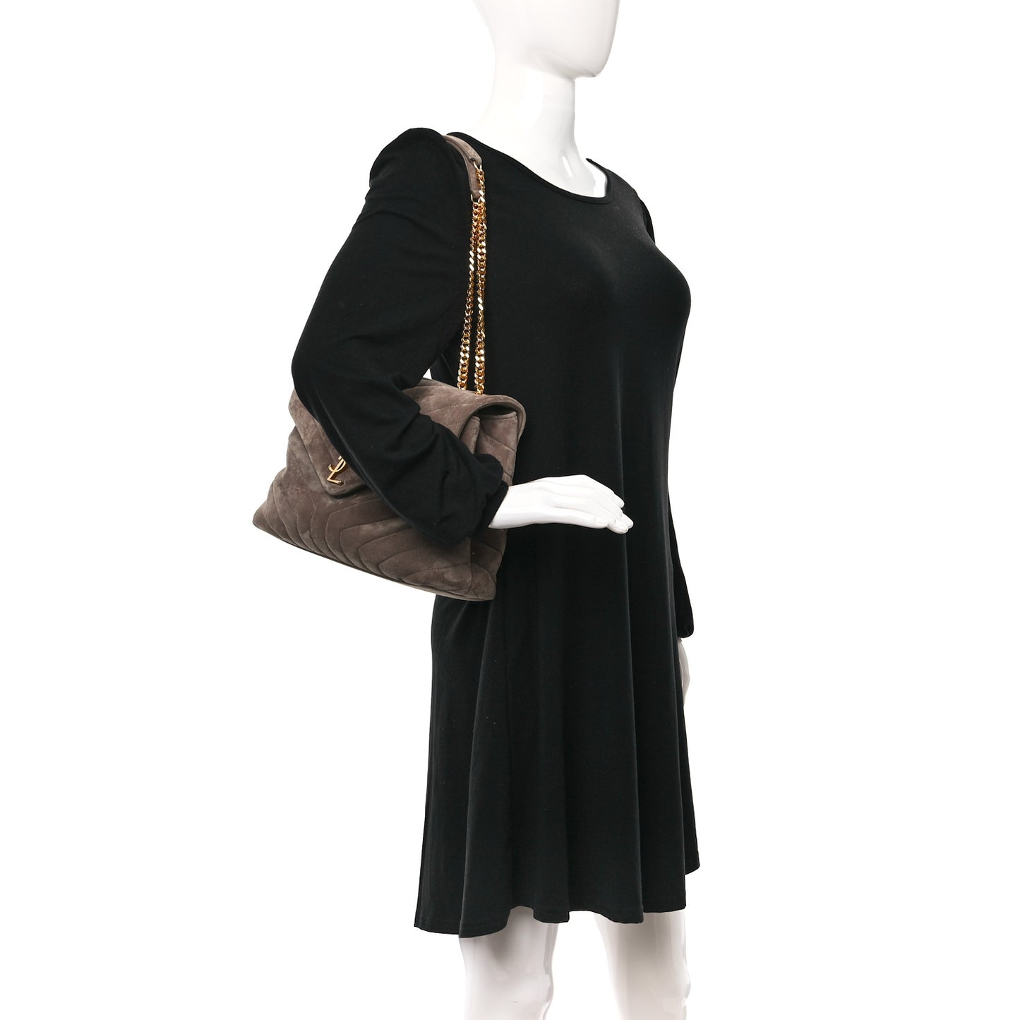 Suede Y Quilted Monogram Medium Loulou Chain Satchel Taupe