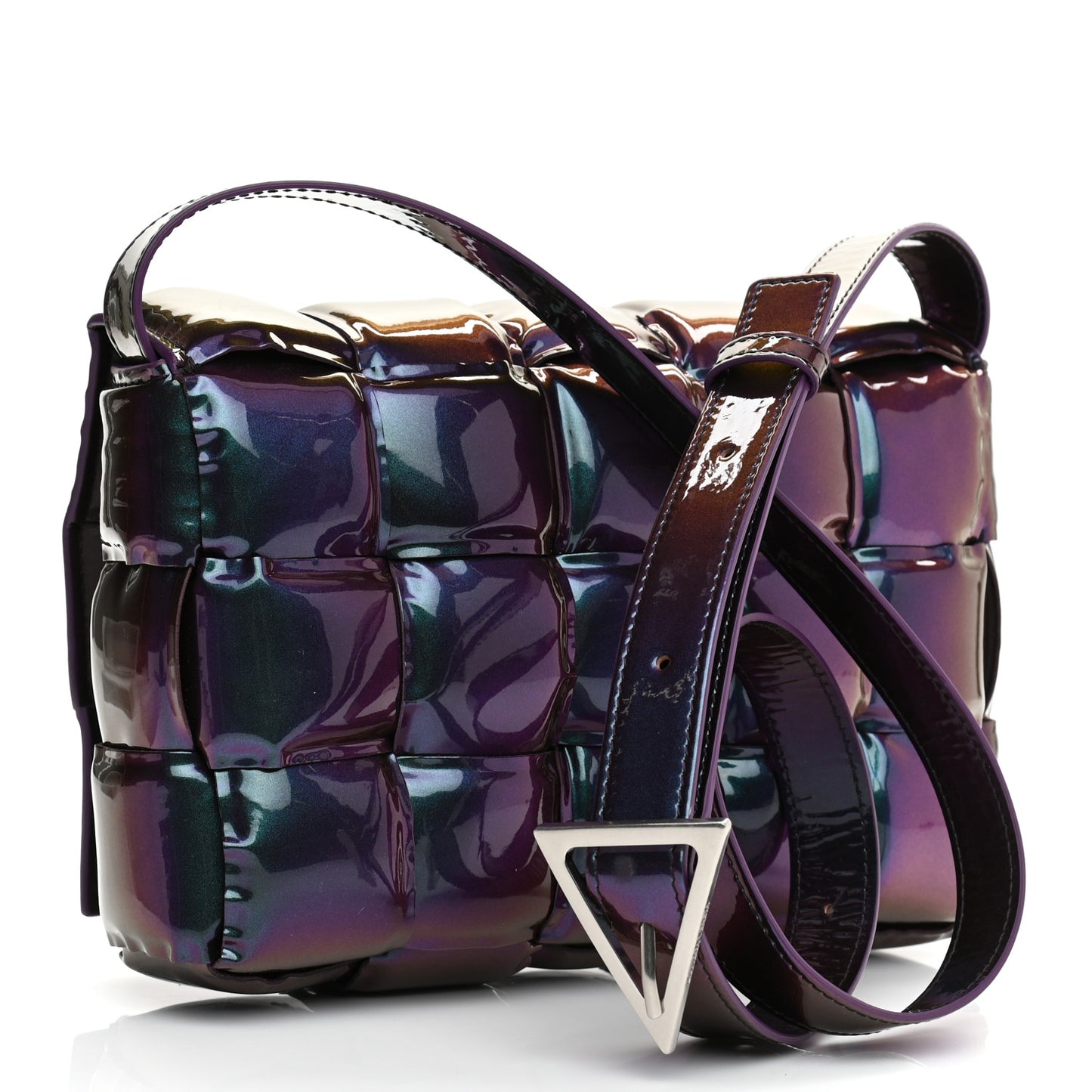 Glossy Nail Polish Nappa Maxi Intreccio Padded Cassette Crossbody Bag Holographic