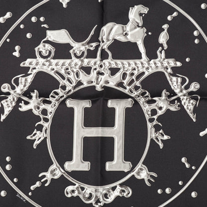 Hermes Silk Vif Argent Pocket Square Scarf Gris Black Argent 1 of 5