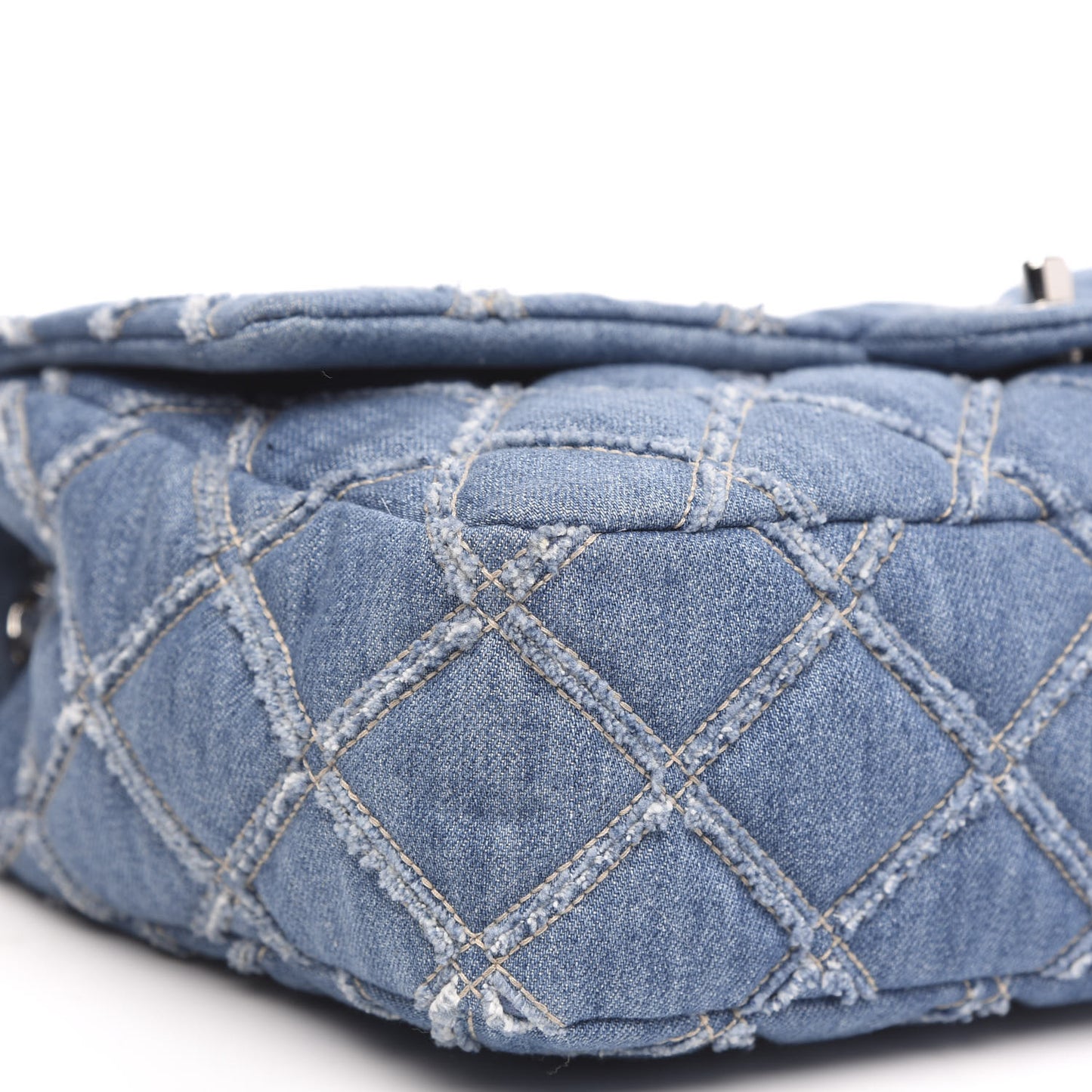 Frayed Denim Quilted Large Blue Chip Flap Blue