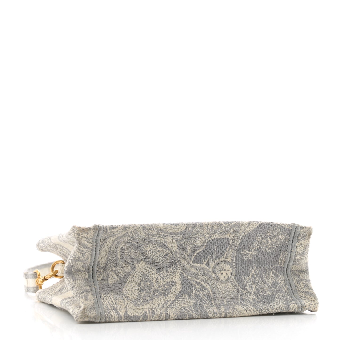 Canvas Embroidered Toile De Jouy Reverse Mini Book Tote With Strap Grey