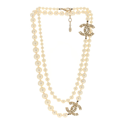 Chanel Graduated Pearl Studded CC Long Necklace Gold 3 of 4