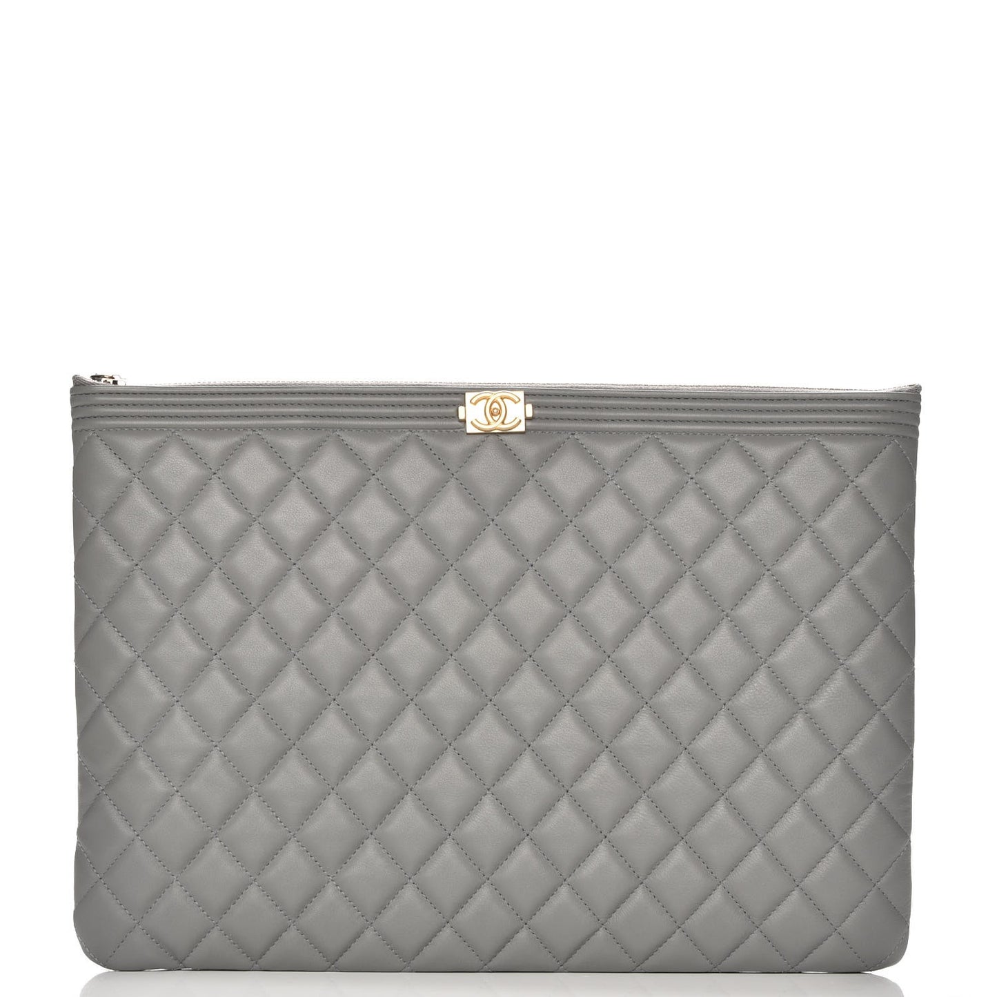 Calfskin Quilted Large Boy Cosmetic Case Grey