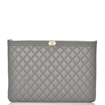Chanel Calfskin Quilted Large Boy Cosmetic Case Grey 1 of 8