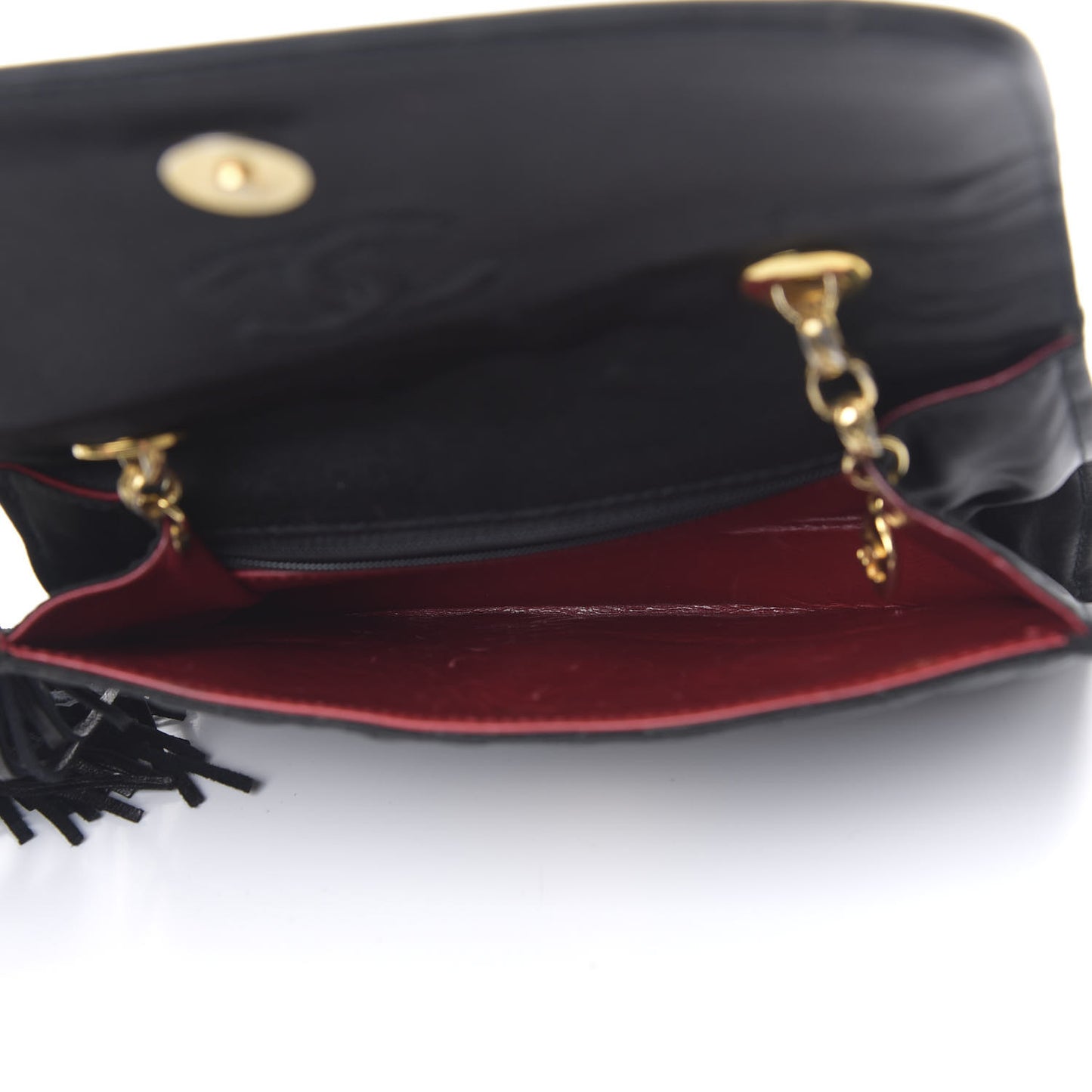 Satin Quilted Tassel Mini Flap Black