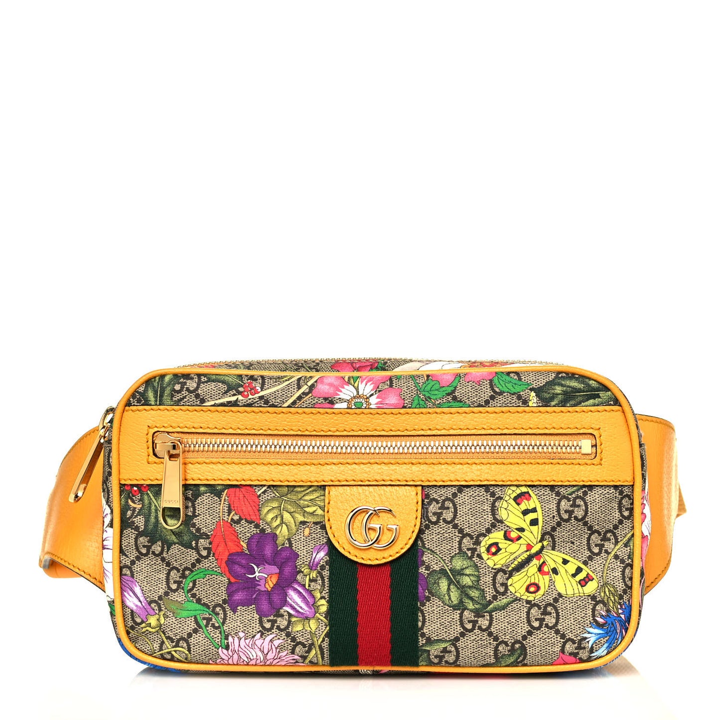 GG Supreme Monogram Flora Medium Ophidia Belt Bag Beige Multicolor Crop