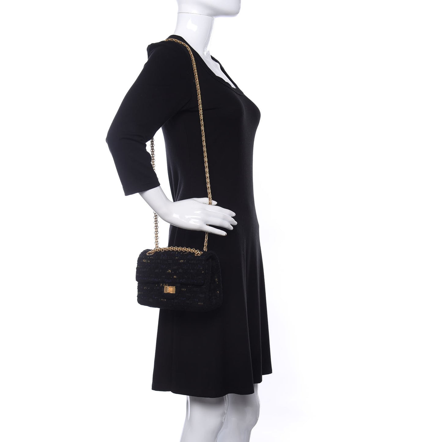 Tweed Quilted Mini 2.55 Reissue Flap Black Gold Navy
