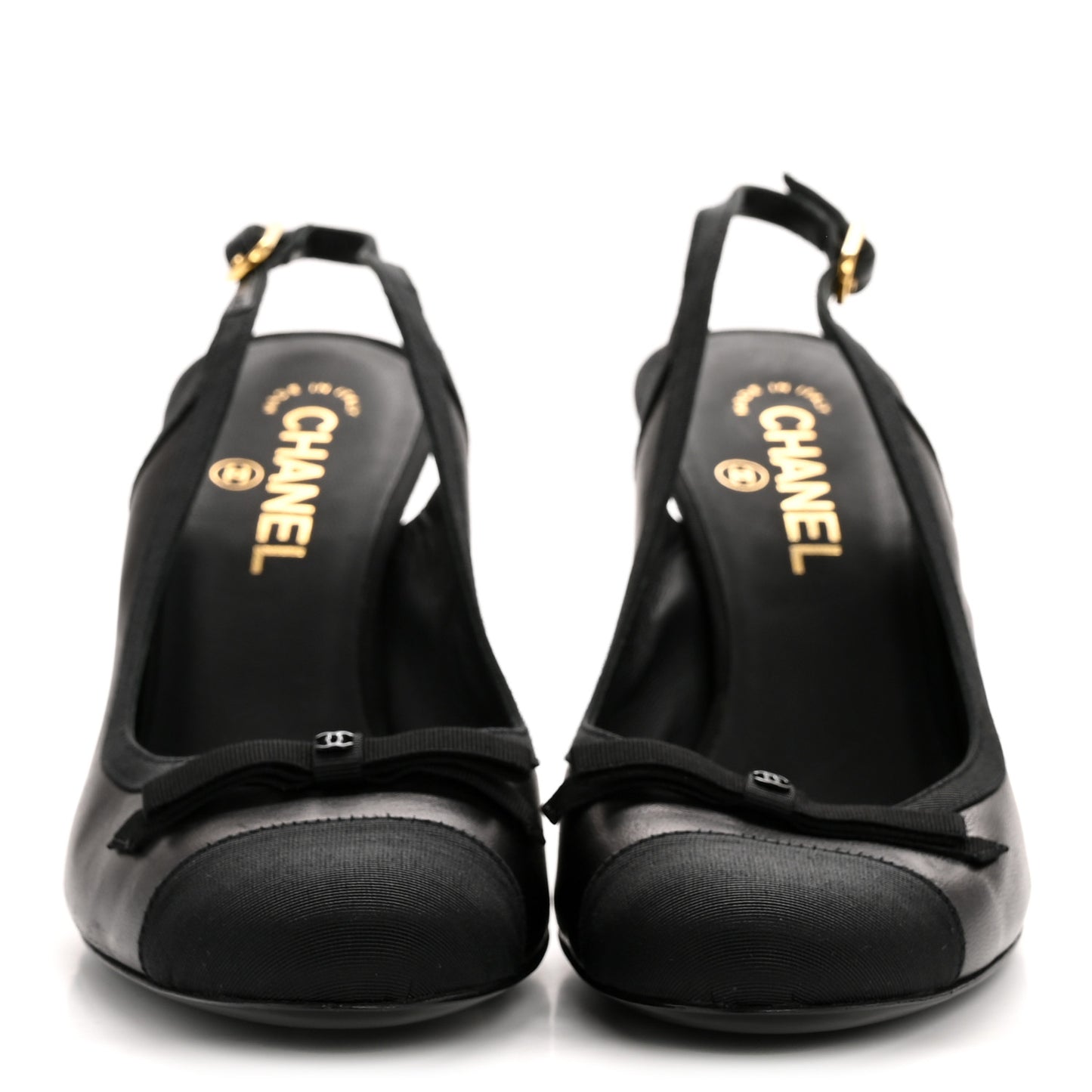 Lambskin Grosgrain Cap Toe CC Slingback Pumps 40 Black