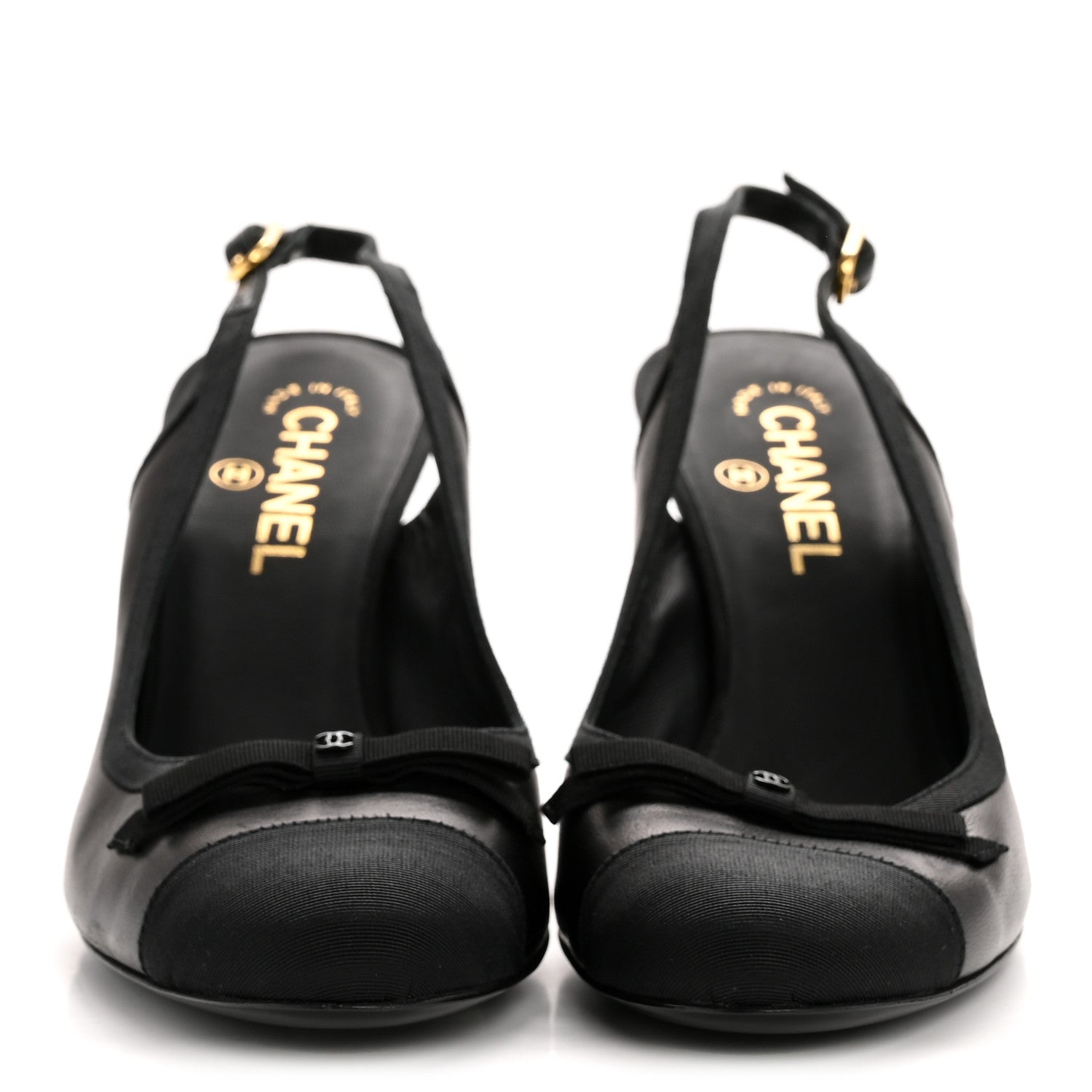 Chanel Lambskin Grosgrain Cap Toe CC Slingback Pumps 40 Black 3 of 9