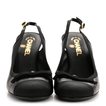 Chanel Lambskin Grosgrain Cap Toe CC Slingback Pumps 40 Black 3 of 9