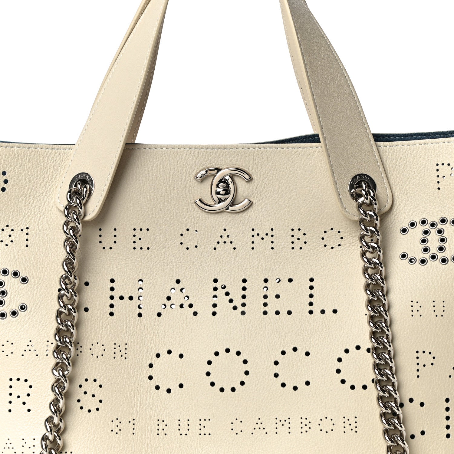 Chanel Calfskin Tweed Small Logo Eyelets Shopping Tote Beige 11 of 13