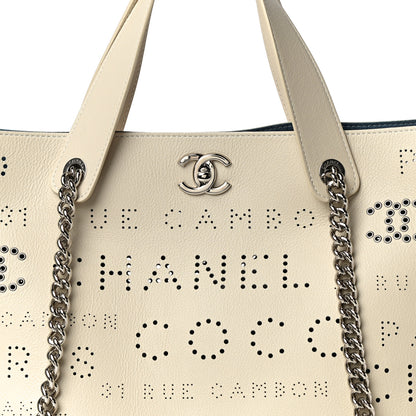 Chanel Calfskin Tweed Small Logo Eyelets Shopping Tote Beige 11 of 13
