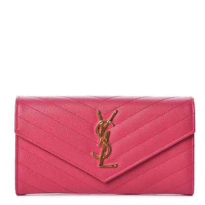 Saint Laurent Grain De Poudre Matelasse Chevron Monogram Flap Wallet Fuchsia 1 of 8