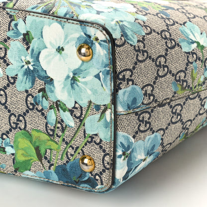 Gucci GG Supreme Monogram Blooms Medium Zippered Bucket Tote Beige Blue Navy Hibiscus Red 9 of 11