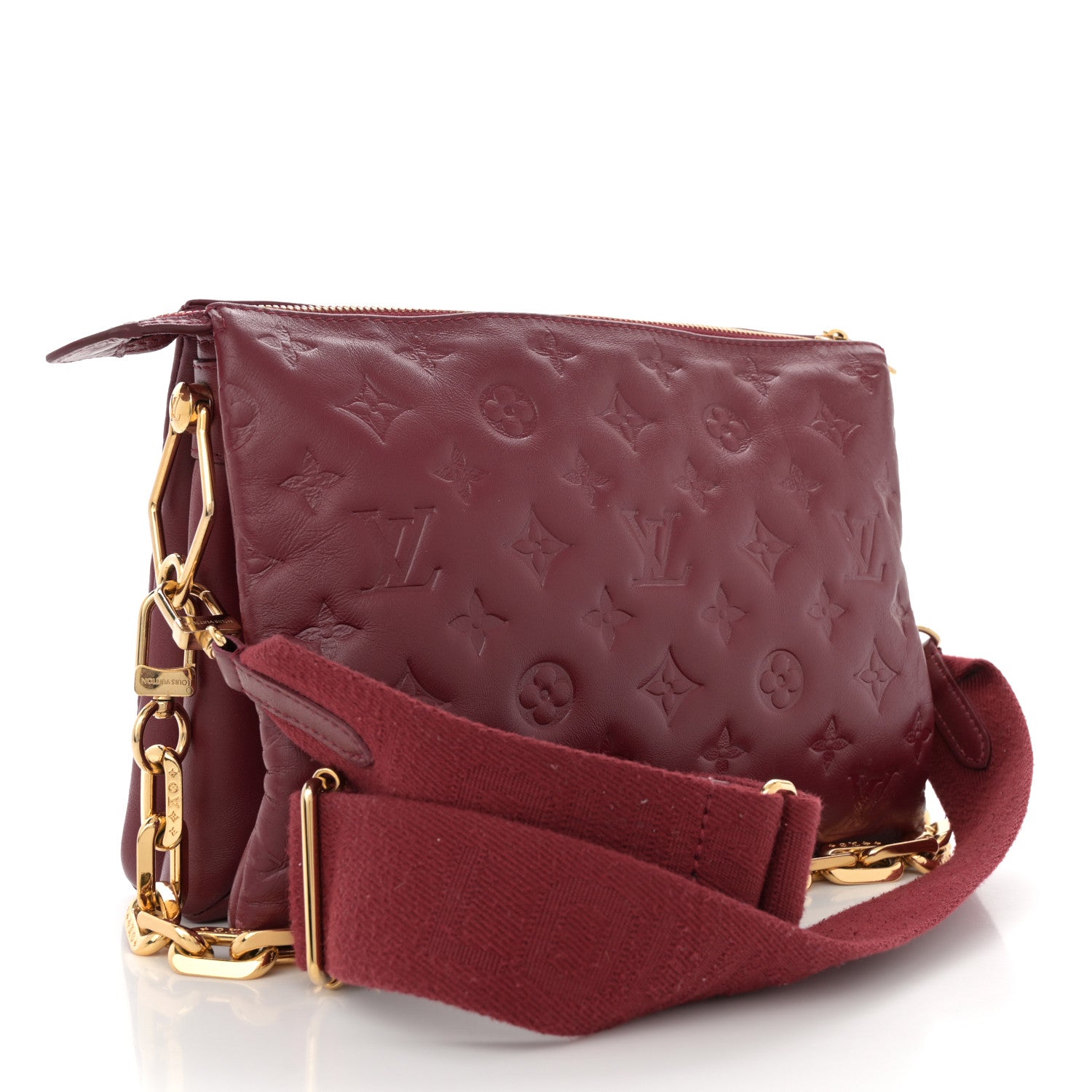 Louis Vuitton Lambskin Embossed Monogram Coussin PM Wine 3 of 10