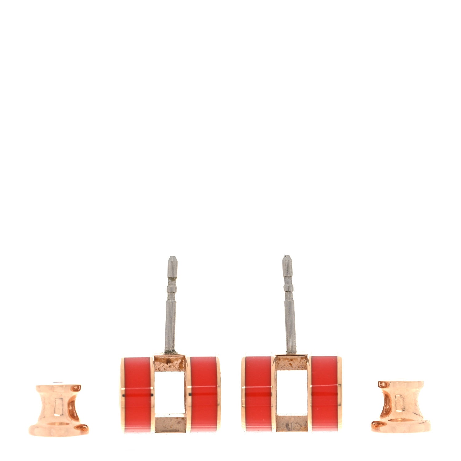 Hermes Rose Gold Lacquered Pop H Earrings Rouge Corail 3 of 6