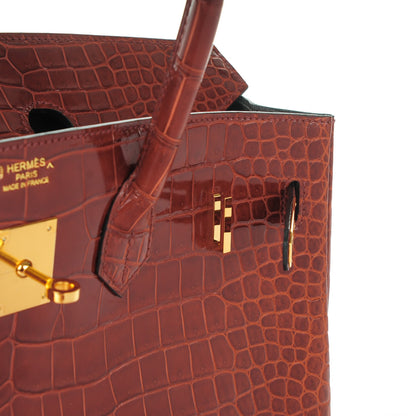 Hermes Shiny Porosus Crocodile Horseshoe Birkin 35 Rouge H Graphite 17 of 24