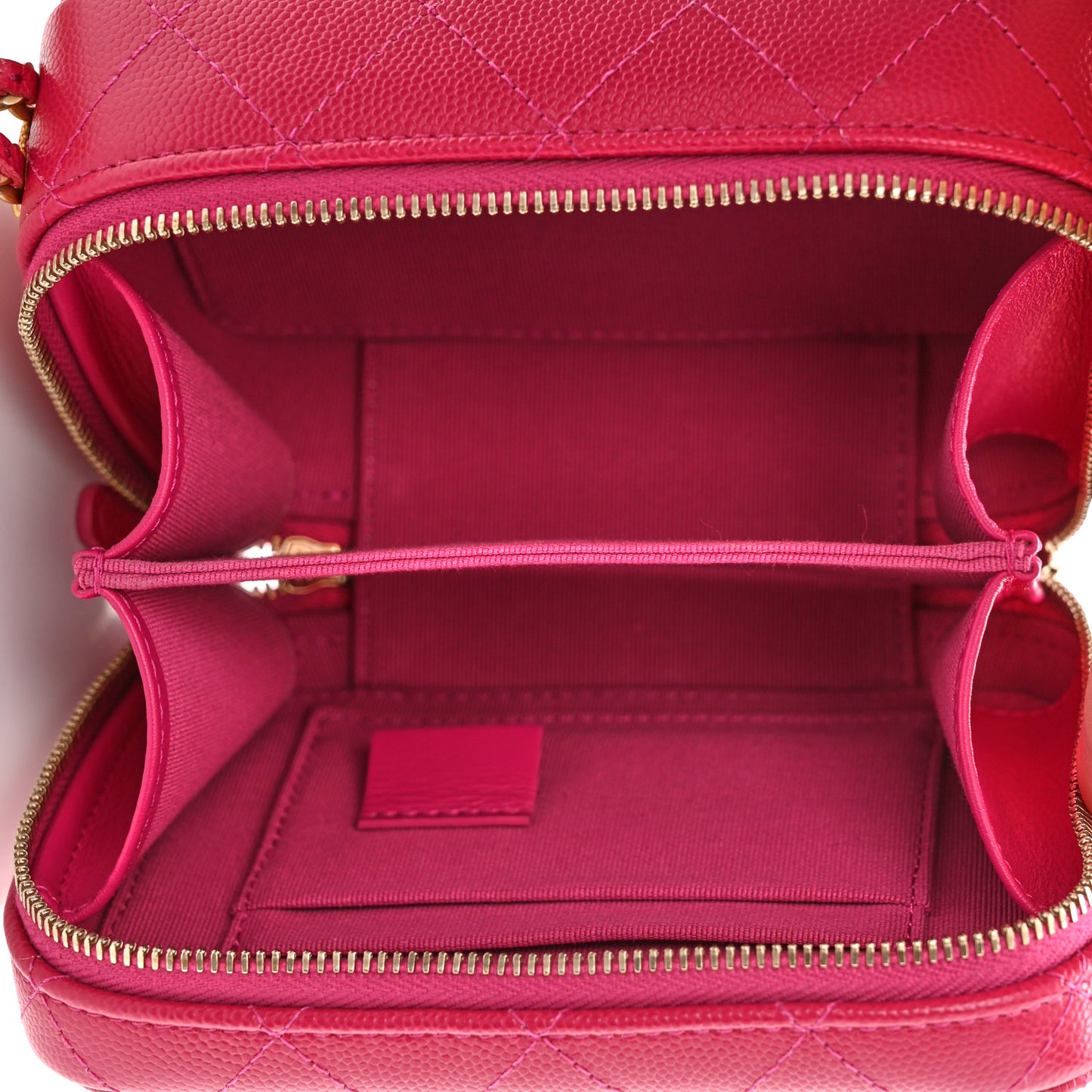 Caviar Quilted Twist Your Buttons Clutch With Chain Fuchsia