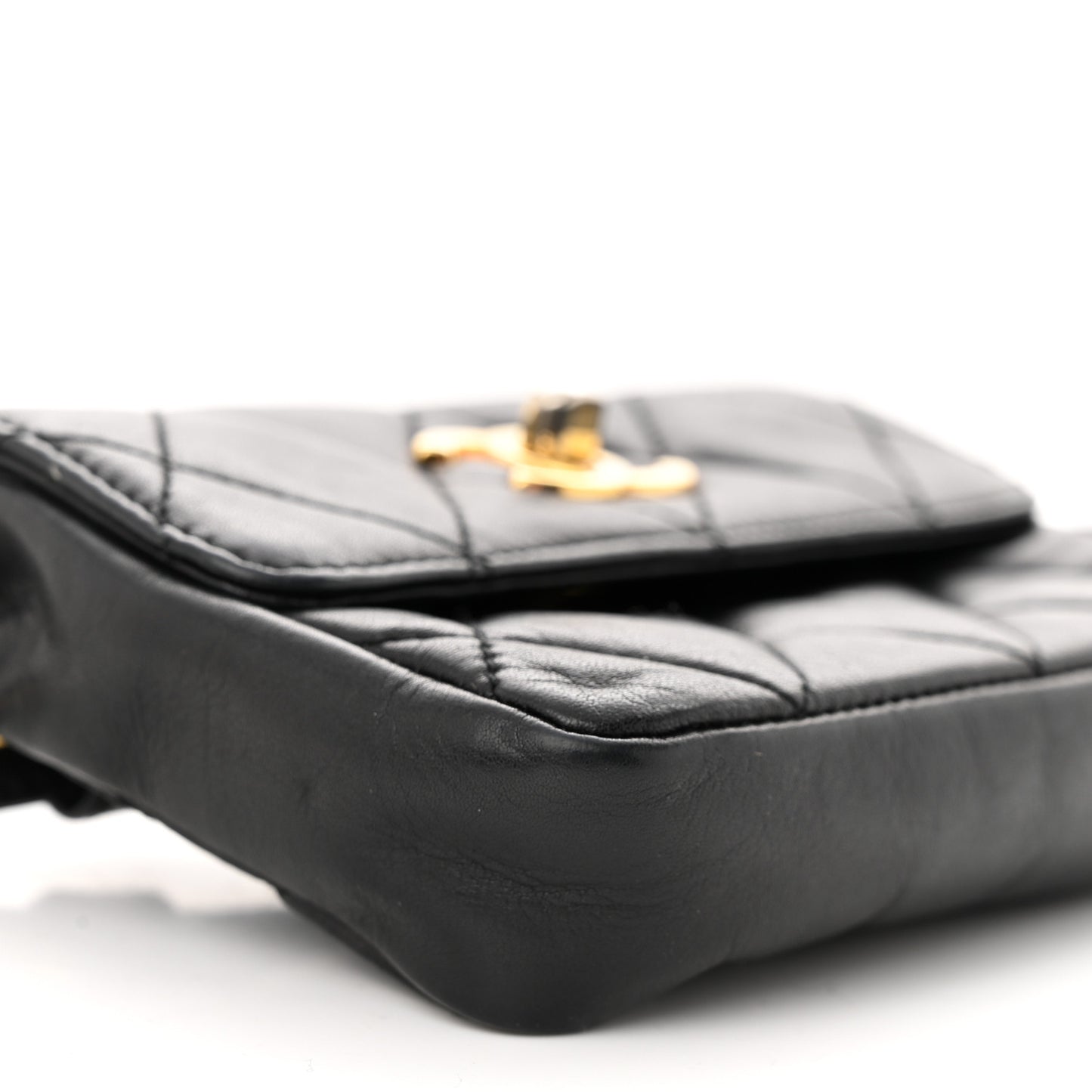 Lambskin Quilted Waist Chain Belt Flap Bag Black