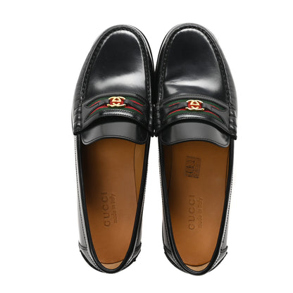 Gucci Calfskin Web Mens Interlocking GG Loafers 11 Black 2 of 9